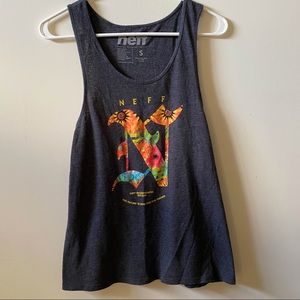 Neff charcoal graphic tank with colorful detail